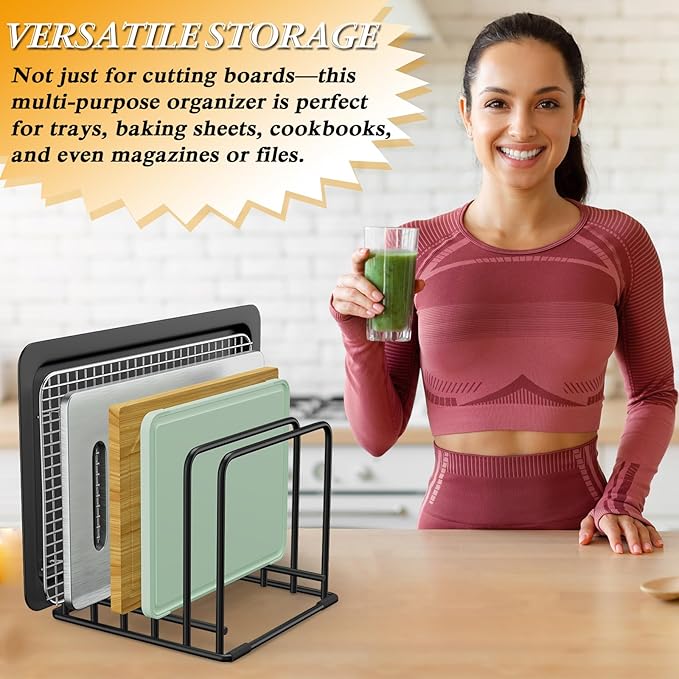 5-Tier Dish Rack & Cutting Board Organizer – 5-Tier Metal Rack for Cutting Boards, Bakeware, Trays – Space-Saving Kitchen Storage, Rust-Resistant Dish Organizer for Cabinets, Countertops & Pantry