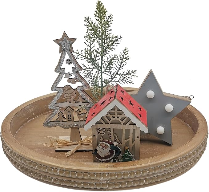 Carah & Cossh Oval Wooden Tray, Modern Decorative Tray 16''x12'', Oval Farmhouse Rustic Serving Tray, Table Centre Tray, Perfect for Storage and Display (Brown)