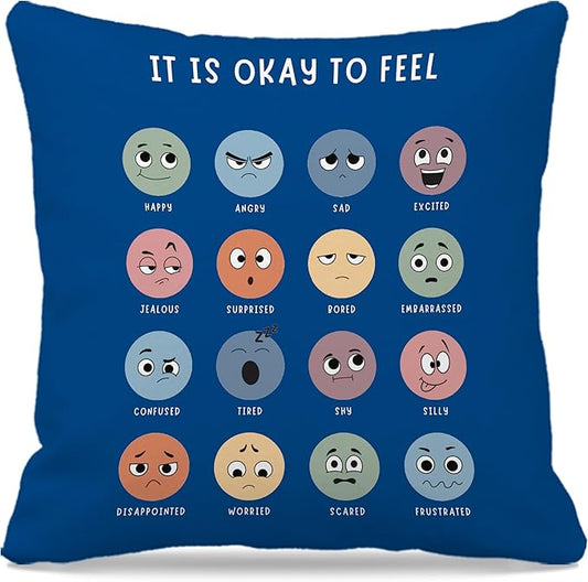Nogrit Counseling Office Must Haves Pillow Cover, Calming Corner, Mental Health Pillowcase Decor for Home Kids,Mental Health Counselor Gifts, Calming Corner Pillow Covers 18x18 Dark Blue