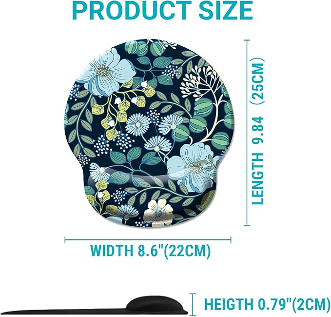 Floral Flower Mouse Pad with Wrist Rest, Ergonomic Cute Gel Mousepad Wrist Support, Computer Gaming Mouse Pad with Pain Relief Non-Slip PU Base for Desk Accessories Home Office Decor Supplies