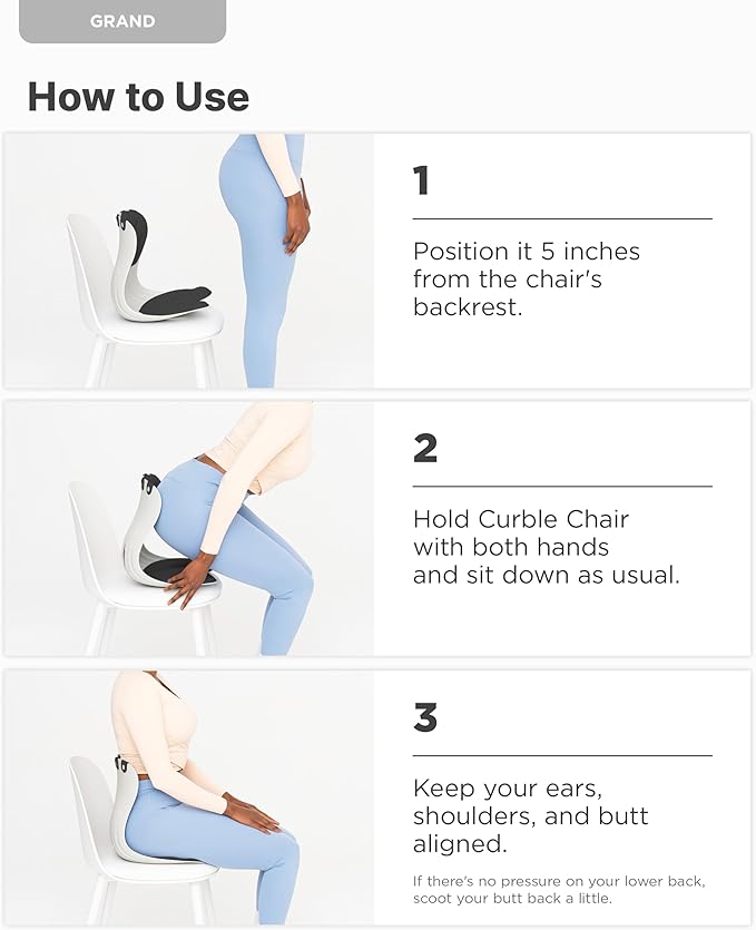 Curble GRAND(Extra Wide & Sturdy) – Ergonomic Chair Back Support, Lumbar Support for Good Posture Correction and Back Pain Relief, Perfect for Office Chair, Floor Seat, Work from Home, Patented(Black)