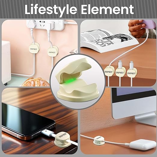 8 Pack Adhesive Cable Clips White Spring Loaded Cord Holders for Nightstand, Desk, Wall, Car, or Bedside Ideal Charging Cable Organizer for Home or Office Setup