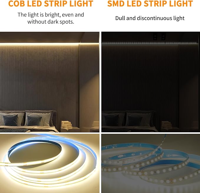 100FT COB LED Strip Lights DC 24V Dimmable 3000K Warm White Flexible LED Tape Light for Bedroom, with Remote and app Control LED Tape Lights,for DIY Home Decoration