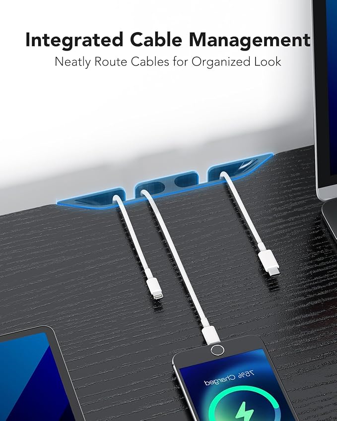 HUANUO Large Dual Monitor Stand with Drawer, Wood Monitor Stand Riser for 2 Monitors with Storage & Cable Management, Desktop Organizer up to 55" fit Monitor, Computer, TV, Printer