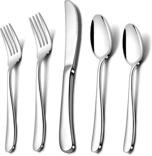 Herogo Heavy Duty Stainless Steel Silverware Set, 60-Piece Heavy Weight Modern Flatware Cutlery Set for 12, Fancy Tableware Eating Utensils for Home Wedding, Dishwasher Safe, Mirror Finished