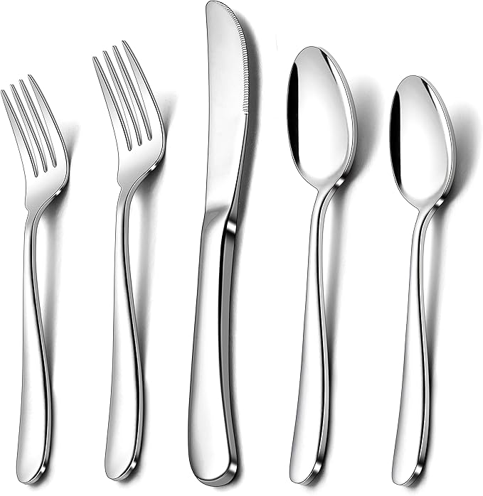 Herogo Heavy Duty Stainless Steel Silverware Set, 40-Piece Heavy Weight Modern Flatware Cutlery Set for 8, Fancy Tableware Eating Utensils for Home Wedding, Dishwasher Safe, Mirror Finished