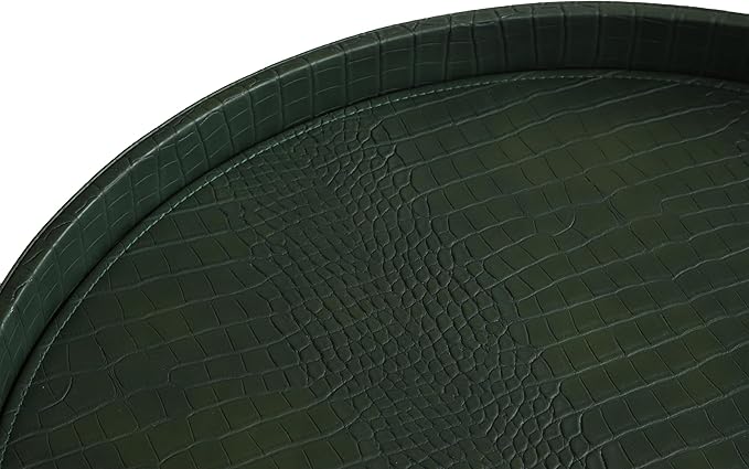 HofferRuffer Round Serving Tray 20'', Elegant Faux Leather Circle Ottoman Table Tray, Serve Tea Coffee Breakfast in Bedroom Living Room Kitchen(Green, 20")