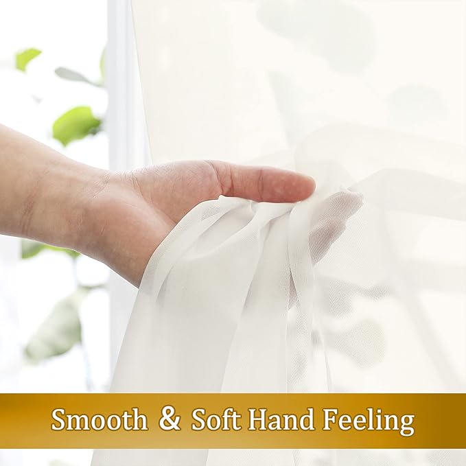 Aiyufneg Ivory Sheer Curtains 36 inch Length Kitchen Tiers Short Voile Curtains/Drapes Solid Sheers Cafe Curtains Voile Bathroom Small Half Window Curtains 2 Panels Set, Rod Pocket, 40" Wx36 L