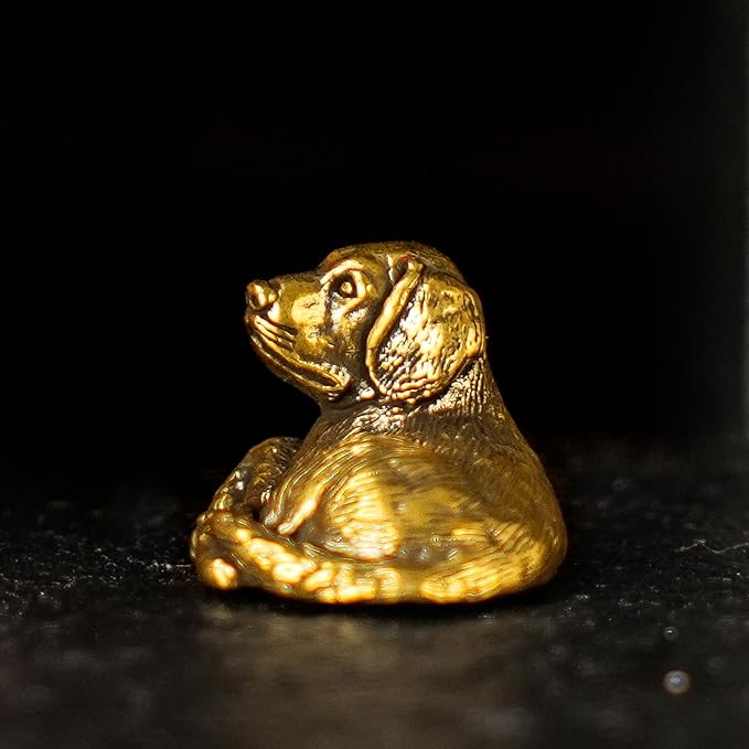 Solid Brass Sleeping Dog Statue - Handcrafted Vintage Awakening Puppy Sculpture, Cute Retro Desk Decor for Home & Office, Unique Gift for Dog Lovers, Collectible Art Figurine for Shelves