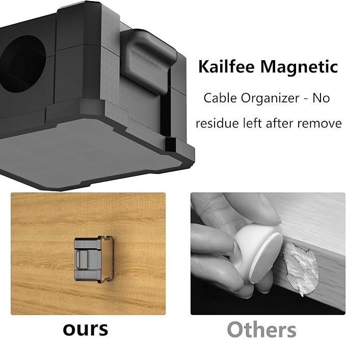 6 Pack Magnetic Cable Clips [Cable Smooth Adjustable] Cord Holder,Under Desk Cable Management,Kailfee Adhesive Wire Holder Keeper Organizer for Home | Office | Car | Desk | Nightstand | Strong Magnet