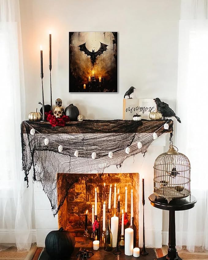 AbcCustomize Halloween Canvas Wall Art - Vintage Moody Bat Poster, Gothic Dark Academia Wall Decor, Spooky Halloween Decor for Farmhouse & Cottage, Fall Decorations Indoor for Living Room & Bedroom