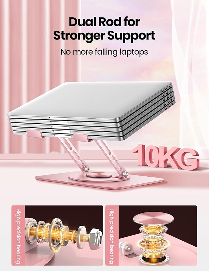 Vaydeer Adjustable Laptop Stand for Deskwith 360° Free Rotation Base and Foldable Design Ergonomic Laptop Riser Fits for MacBook, Dell, HP and More 10-15.6” Laptops (Pink)
