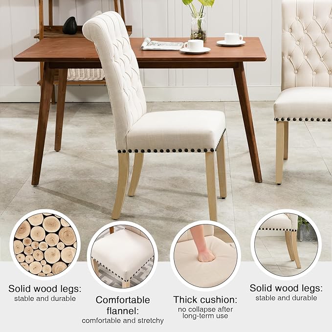 AODCHR Upholstered Fabric Accent Dining Chair Set of 5, Elegant Tufted Dining Room Chair, Kitchen Room 1 Arm Chair with 4 Armless Chairs, Beige