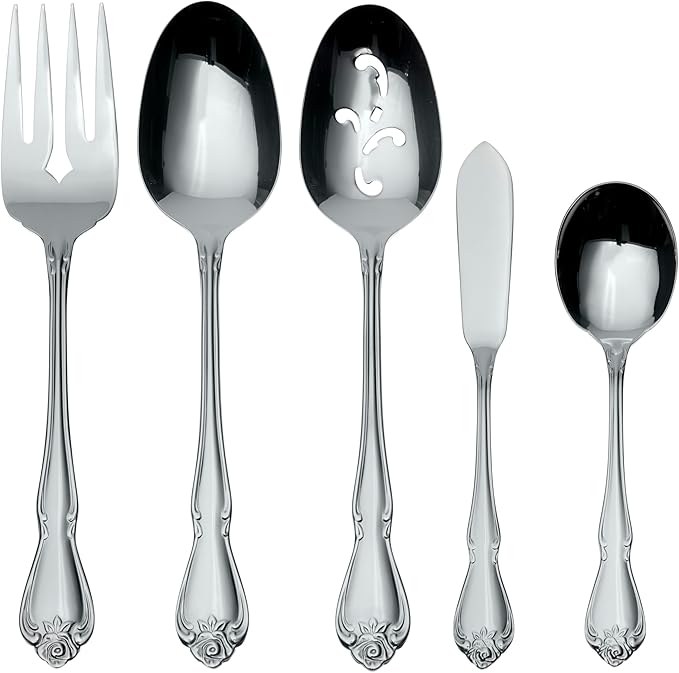 Oneida True Rose 5 Piece Everyday Flatware Serving Set