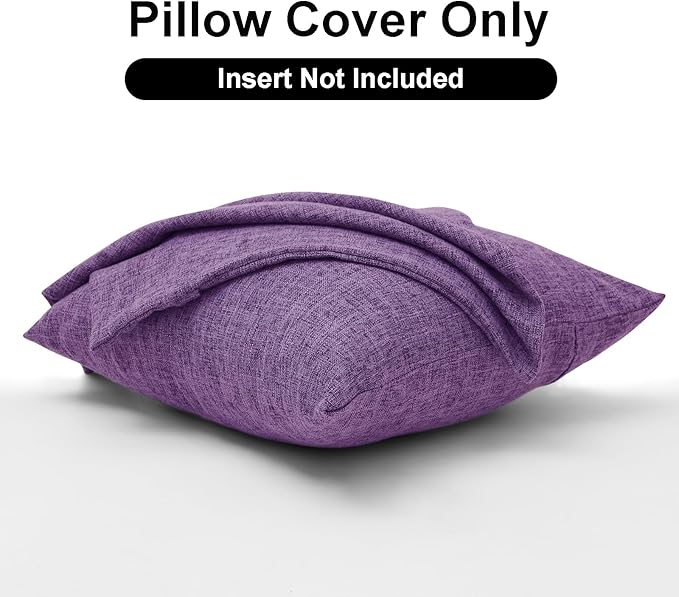 JIUZHEN 20x20 Inch Lavender Faux Linen Pillow Covers Set of 2, Boho Chic Decorative Cushion Covers for Sofa Nursery, Zippered Washable Pillow Case