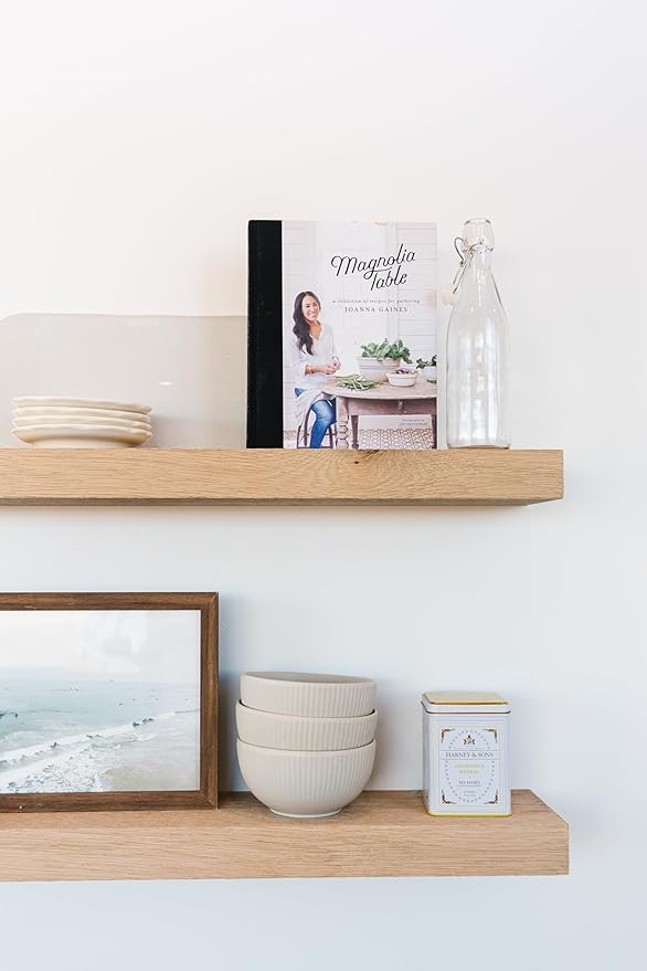 UltraShelf Real White Oak Floating Shelf 2 Pack - Hardwood Floating Shelf with Bracket Included, Minimalist Design for Living Room, Office, Laundry Room - Easy to Install, (36" L x 8" D)