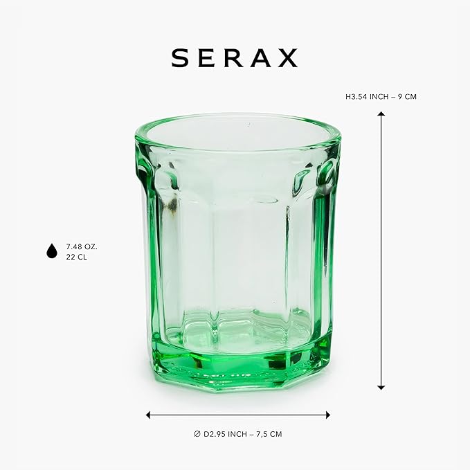 Serax Drinking Glasses Set of 4 | Fish & Fish glassware by Paola Navone | 7.44 FL oz Clear Green Water Glass Cups without Lids | Home Essentials, Kitchen Set | Drinks, Juice, Coffee