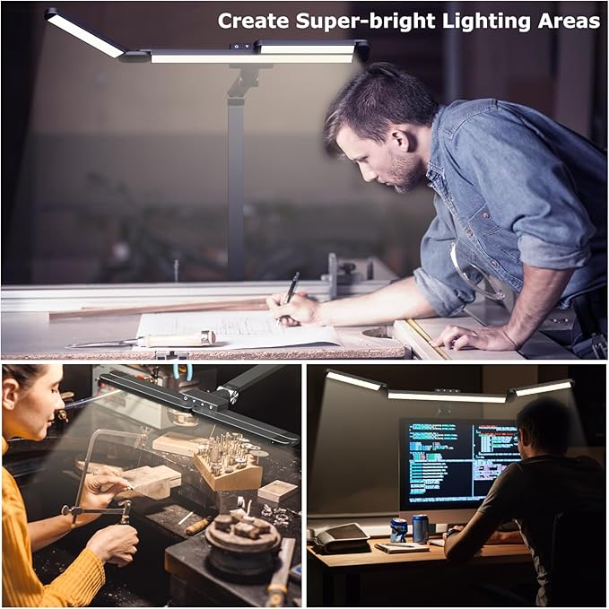 LED Desk Lamp with Clamp, Architect Desk Lamp for Home Office with Remote, 24W Ultra-Bright Desk Light with Stepless Dimming and Stepless Color Temp, Memory Function for Study and Workbench