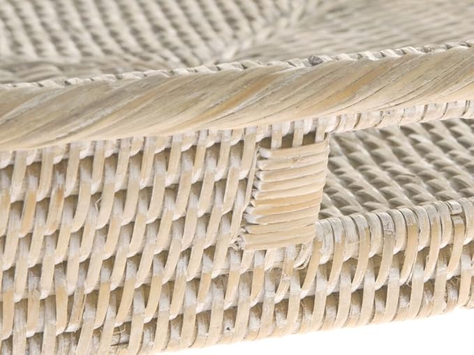 KOUBOO La Jolla Rattan Square Serving Tray | Decorative Tray for Coffee Table, Dining Table, Kitchen Counter | Wicker Basket for Coastal Decor, Food Serving Tray, White Wash, 17.5" x 17.5"