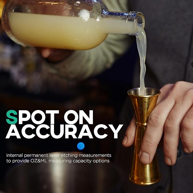 Homestia Japanese Jigger, Measurements Inside, Stainless Steel Cocktail Double Jigger for Bartending, Drink Measuring Cup, Premium & Heavy-Duty 2 oz 1 oz Bartender Tools (Gold)