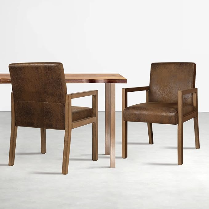 Bekrvio Dining Chairs Upholstered Dining Chairs with Arms, Mid Century Modern Accent Chairs for Living Room Arm Chairs with Wood Frame (2, Brown with Wood Arms)