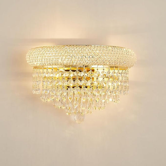 2-Lights Crystal Icicle Prisms Drops Wall Sconce Light for Living Room Dining Room Bathroom Vanity Mirrors Hallway Bedroom Closet Stairway(Gold)