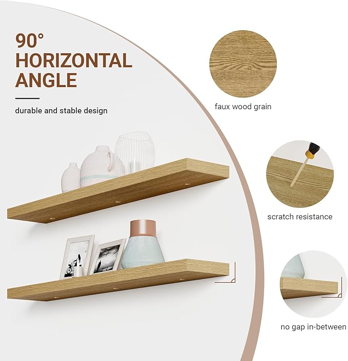 Heimlove 55 Inch Long Floating Shelves for Wall,9.3" Deep Oak Floating Shelves Set of 2,Large Display Shelf & Storage Shelf,Wall Mounted Shelves for Bedroom Living Room Kitchen Office