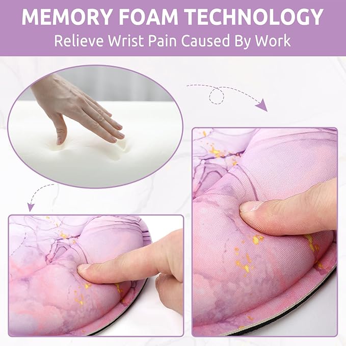 Ergonomic Mouse Pad with Wrist Rest, Purple Mousepad with Non-Slip Rubber Base and Smooth Surface, Small Mouse Pads for Desk, Office Desk Accessories