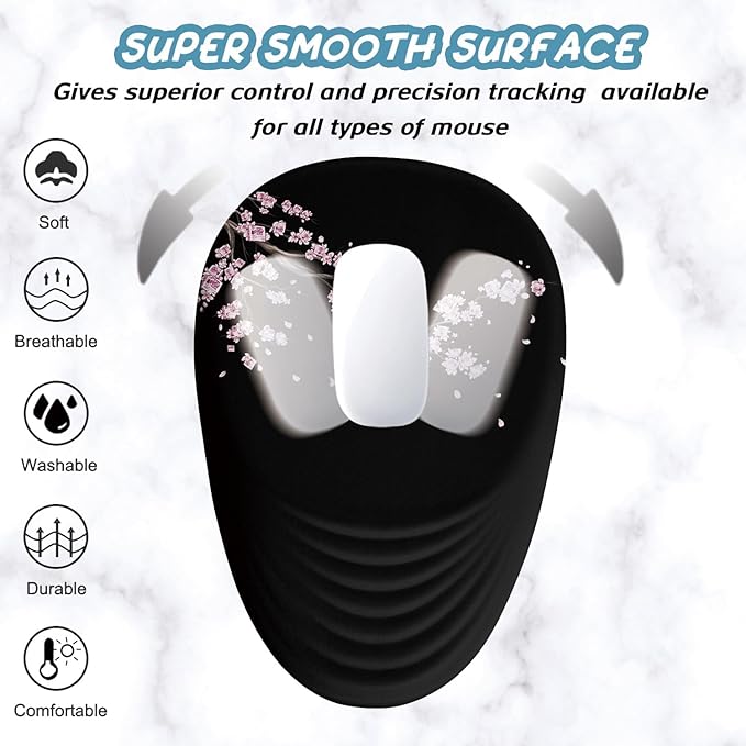 Mouse Pad, Ergonomic Mouse Pad with Wrist Rest Support and Non-Slip PU Base, Cute Mousepad for Pain Relief, Office & Home, Computer, Japanese Plum Blossoms