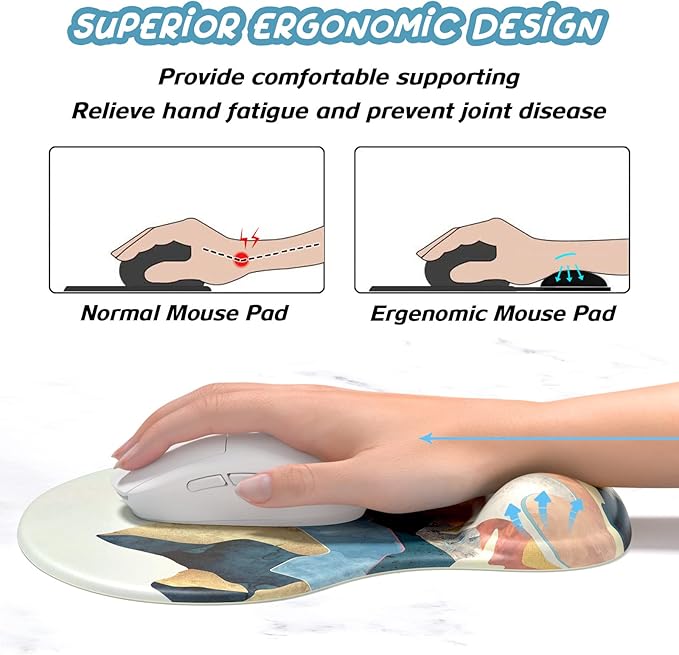 Hsurbtra Ergonomic Mouse Pad with Wrist Rest Support, Gel Mouse Pads with Non-Slip PU Base, Pain Relief Memory Foam Computer Mat, Cute Office Supplies Desk Decro Accessories, Sunset