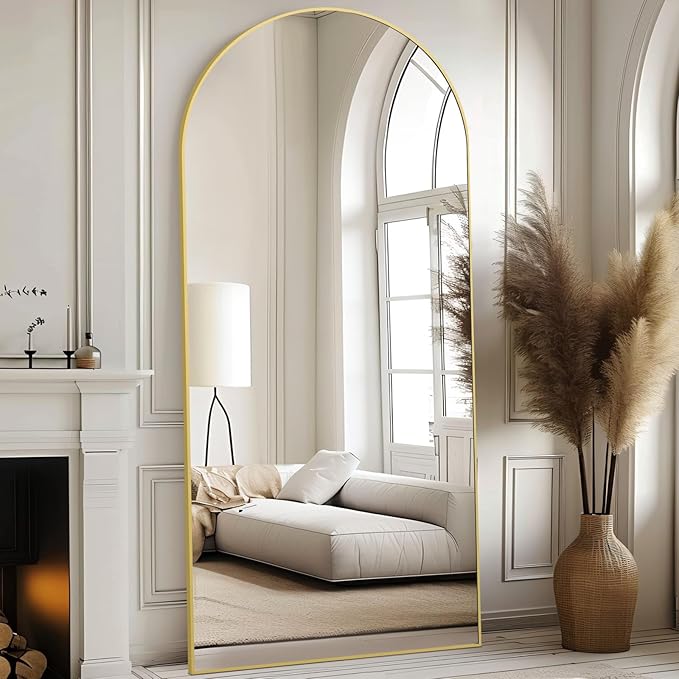 Arched Full Length Mirror, 76"x34" Oversized Floor Mirror Free Standing, Gold Mirror Full Length with Tempered Glass, Full Body Mirror for Bedroom Living Room Gym