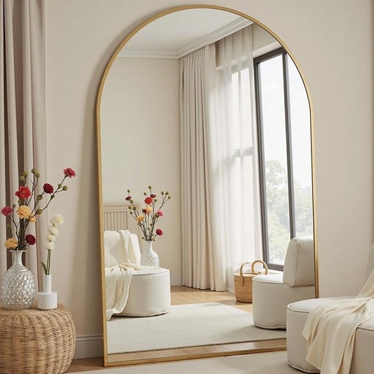 Arched Full Length Mirror, 81"x41" Large Floor Mirror with Stand, Oversized Full Body Mirrors for Leaning or Hanging, Wall Mounted Mirrors for Bedroom, Living Room,Dressing Room, Gold