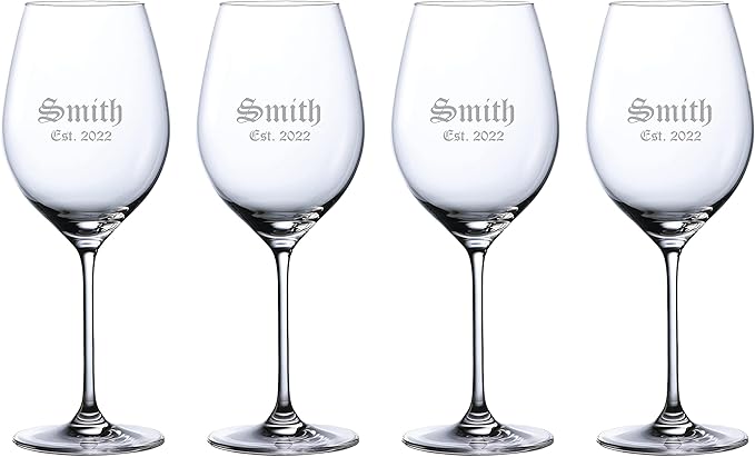 Marquis By Waterford Personalized Moments Red Wine Glasses, Set of 4 Custom Engraved 19.6oz Crystal Wine Glasses for Merlot, Cabernet, Bordeaux and More
