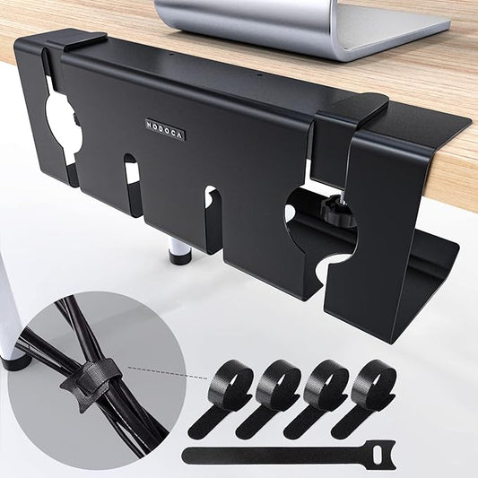 NODOCA No Drill Under Desk Cable Management Tray, 17'' Wire Management, Punch-Free Clamp on, Metal Cable Tray, Wire Organizer Under Desk, Under Desk Basket for Office and Home, Black