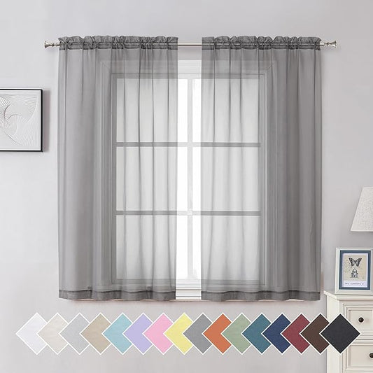 Aiyufeng Basic Rod Pocket Sheer Voile Window Curtain Panels White 1 Pair 2 Panels 40 Width 54 Inch Long for Kitchen Bedroom Children Living Room Yard(Grey, 40 W x 54 L)