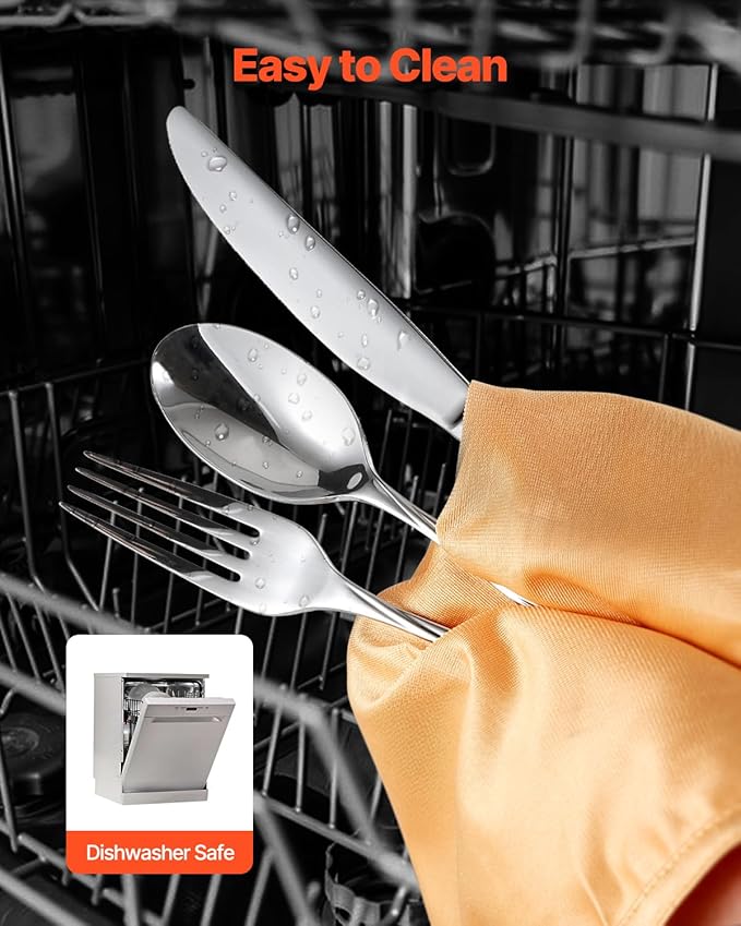 VEVOR 30-Piece Silverware Set, Food-Grade Stainless Steel Flatware Utensils, Mirror Finished Cutlery Set, Dishwasher Safe Eating Tableware for Kitchen Home, Service for 6, Include Knife Fork Spoon