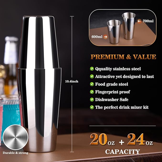 Cocktail Shaker Set Bartender Kit : 15-Piece Bar Tool Set with Acrylic Stand Bars Set with All Practical Bar Accessories, for Drink Mixing, Bar, Home, Lounge & Party, Silver