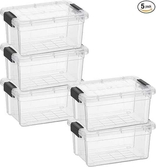 Superio Mini Storage Bins with Lids- Clear Boxes for Organizing, Stackable Plastic Containers- BPA Free, Non-Toxic, Odor Free, Organizer for Home, Office, Dorm, 3.5 Qt, 5 Pack
