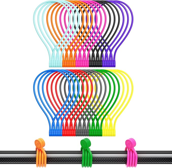 Magnetic Cable Ties, Silicone Reusable Magnetic Twist Ties for Cord Cable Organizer and Bundling, Can Be Use in Home Office School Outdoor (10 Colors-30 Pack)