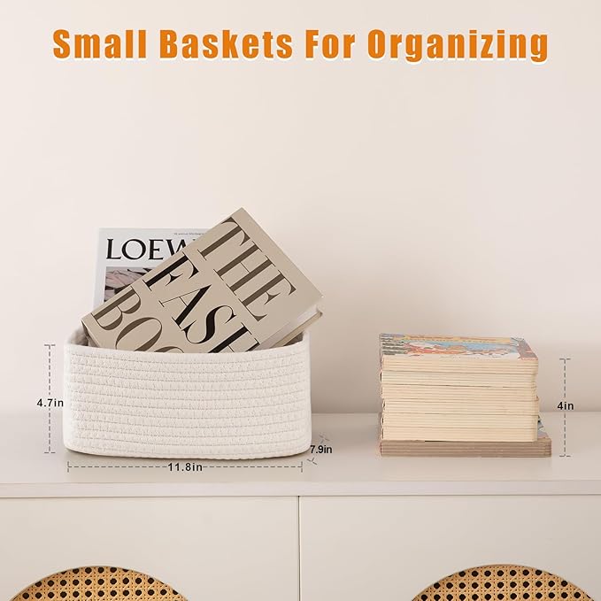 OIAHOMY 4 Pack Storage Baskets for Organizing, Small Bins for Shelves, Cute Decorative Storage Bins, Organizer Baskets for Gifts Empty, 11.8''Lx7.8''Wx4.7''H, White