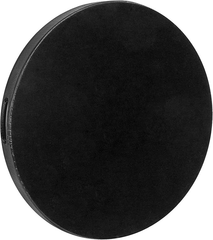 HofferRuffer Extra Large Round Serving Tray, Elegant Faux Leather Circle Ottoman Table Tray with Handles, Serve Tea, Coffee or Breakfast in Bed, Diameter 23.6 x 2.4 inches Height (Black)