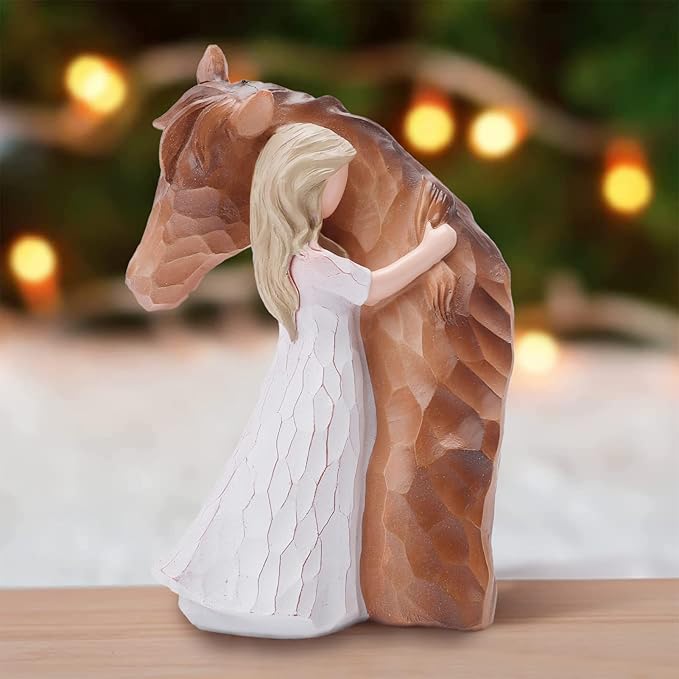 LUCKYBUNNY Guardian Angel Statues - Hand-Painted Girl Embracing Horse Figurines, Cowgirls and Horse Loss Remembrance Gifts