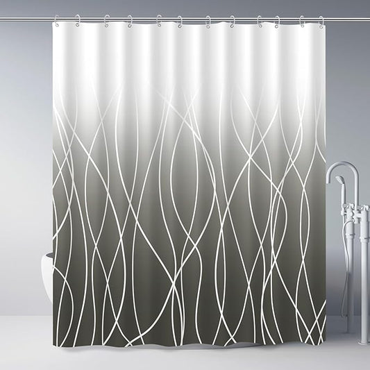 Punkray Ombre Dark Grey Striped Polyester Shower Curtain for Bathroom with Hooks, Shower Curtains for Bathroom, Waterproof Bath Accessories Hotel Style - Machine Washable 72 x 72