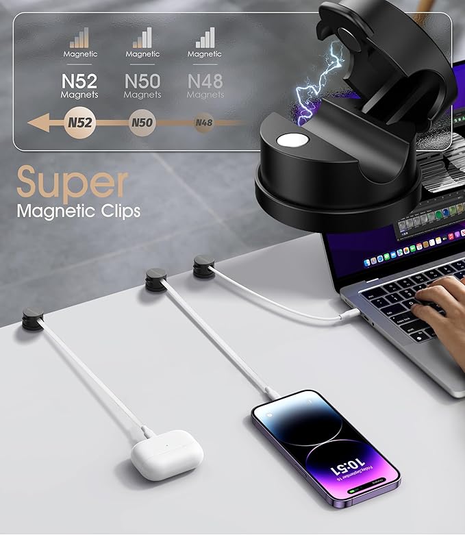 8 Pack Magnetic Cord Organizer [Locking Cable Rotatable] Cable Clips, Nearockle Upgraded Strong Magnetic Cord Holder, Adhesive Wire Keeper Cable Management for Desk,Car,Nightstand,Office,Home(Black)