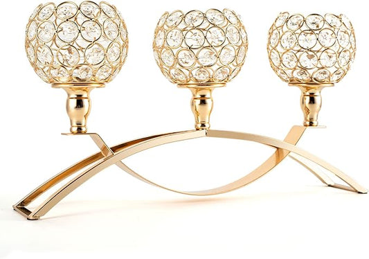 VINCIGANT Candle Stick Holder Decor Gold Candle Holders for Wedding,3-Candle Candelabras for Christmas Party Dinning Room Table Centerpiece,Gift Boxed for Thanksgiving