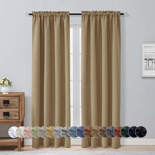 Aiyufeng Taupe Blackout Curtains for Bedroom 84 Inch Length 2 Panels Set, Solid Thermal Insulated Privacy Living Room Window Treatment Curtains Blackout Drapes, W40 x L84 Inch, Taupe