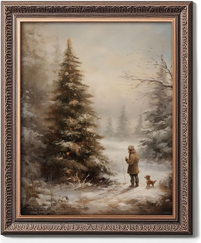 Christmas Vintage Painting Print Winter Rustic Wall Art Farmhouse Christmas Holiday Decor Print Country Christmas Wall Art