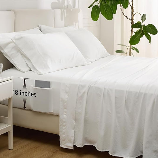 Bedsure Deep Pocket King Sheet Set - 6 Piece, Prewashed Ultra-Soft King Size Sheets Set, Fits Mattresses Up to 18 Inches Thick, Breathable & Secure Fit, Hotel Luxury Bedding, White