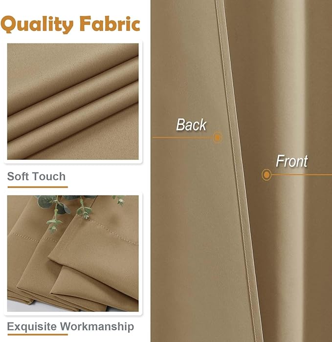 Aiyufeng Taupe Blackout Curtains for Bedroom 96 Inches Long 2 Panels, Solid Thermal Insulated, Energy Saving Living Room Window Treatment Curtains Blackout Drapes, W40 x L96 Inch, Taupe
