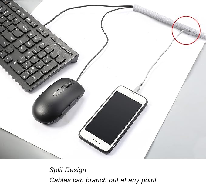 CrocSee 25ft - 1/2 inch Braided Cable Management Sleeve Cord Protector - Self-Wrapping Split Wire Loom for TV/Computer/Home Theater/Engine Bay - White